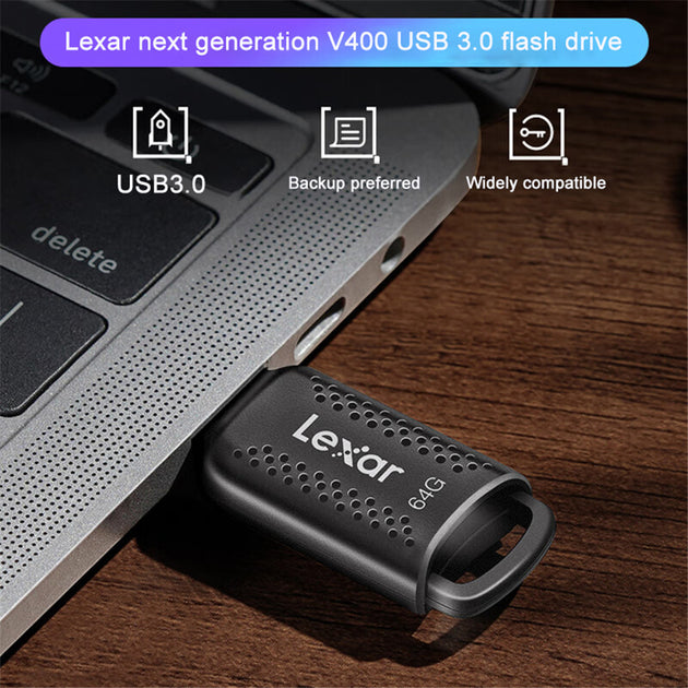 Lexar Pen Drive V400 USB 3.0 High Speed Flash Drive 32GB 64GB 128GB Key JumpDrive 100MB/S Memory Stick for PC/Mac Frontier General Hardware
