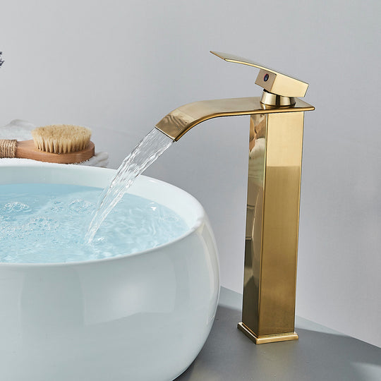Brushed Golden Basin Faucets Elegant Waterfall Bathroom Sink Faucet Single Lever Hole Deck Mount Brass Mixer Taps Frontier General Hardware