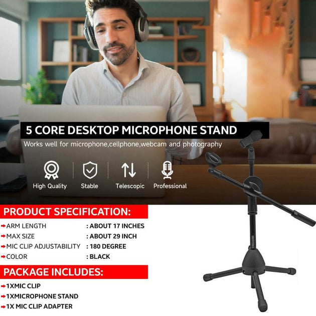 Portable Foldable Angle Adjustable Tripod Microphone Stand With Mic Clip Holder For Desktop Microphone Frontier General Hardware