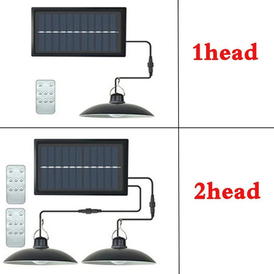 Solar Pendant Light Outdoor Waterproof LED Lamp Double-head Chandelier Decorations with Remote Control for Indoor Shed Barn Room Frontier General Hardware