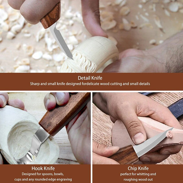 10Pcs Wood Carving Tools Set with Detail Wood Carving Knife Wood Chisel Knife Gloves Carving Knife Sharpener Woodworking Tools Frontier General Hardware