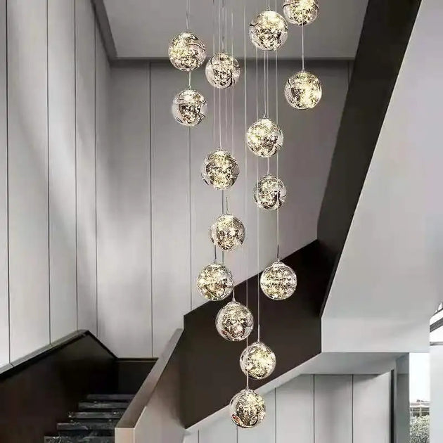 Nordic Glass Ball LED Pendant Lamp In Gold Silver For Staircase Living Room Hall Chandelier Home Decor Frontier General Hardware