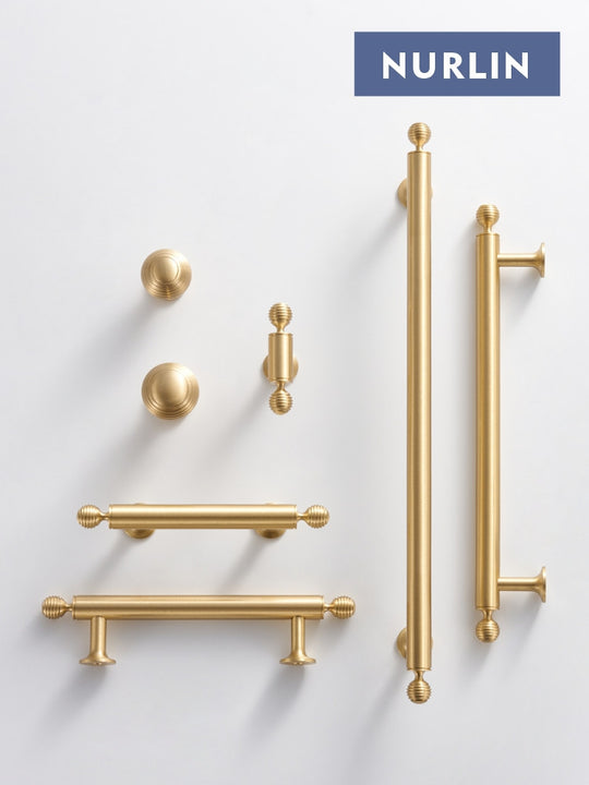 Nurlin French Luxury Solid Brass Cabinet Hardware Round Knobs T Bar Wardrobe Door Pull for Drawers and Cabinets Frontier General Hardware