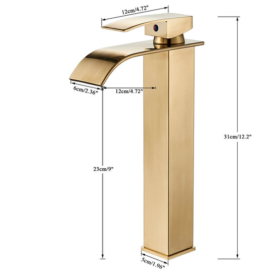 Brushed Golden Basin Faucets Elegant Waterfall Bathroom Sink Faucet Single Lever Hole Deck Mount Brass Mixer Taps Frontier General Hardware