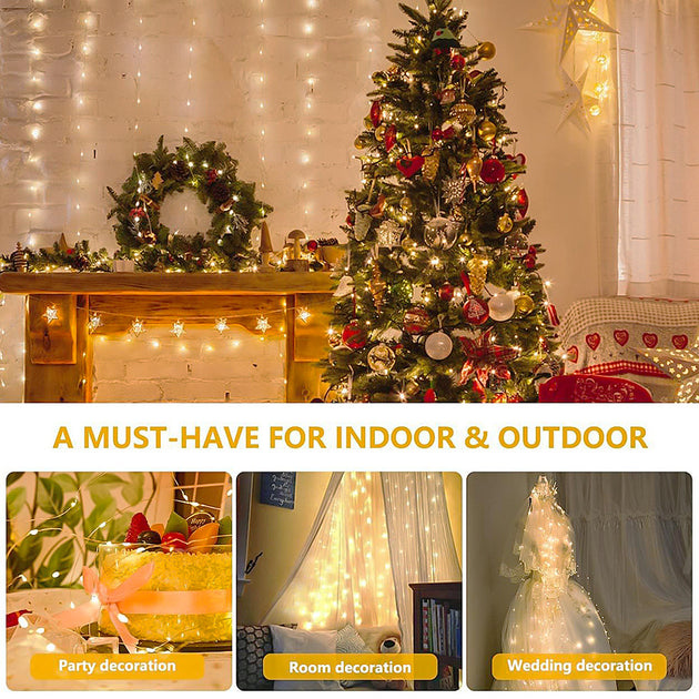 Outdoor Solar Curtain Light 300 LED IP65 Waterproof Fairy Garland For Garden Yard Pavilion Decor Frontier General Hardware