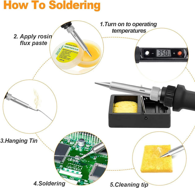 80W Electric Soldering Iron Kit Temperature Adjustable 220V 110V Welding Tools Set Soldering Flux Soldering Tips Rework Station Frontier General Hardware