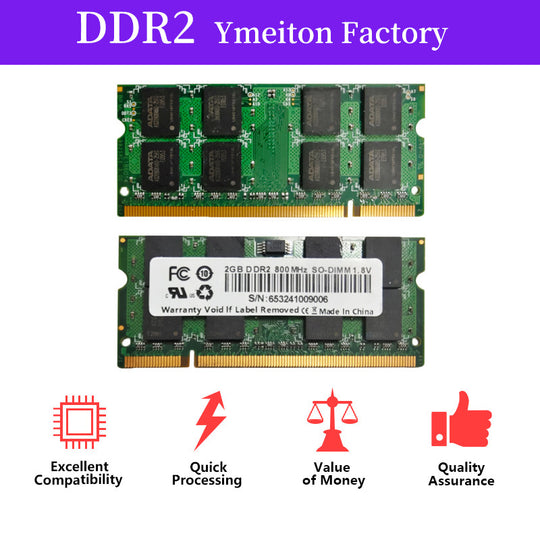 5 Pack Ymeiton DDR2 Laptop RAM SO-DIMM 2GB 800MHz 240Pin Notebook Memory Wholesale Free Shipping Frontier General Hardware
