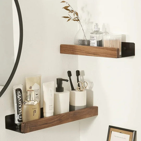 Wood Bathroom Shelving Wall Mounted Toilet Shampoo Shelf Aluminum Bathroom Storage Holder Shampoo Shower Storage Rack Frontier General Hardware