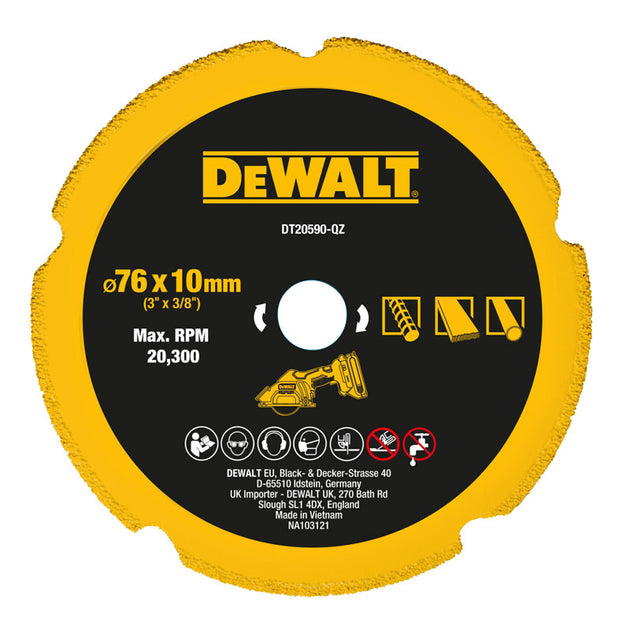 DEWALT DT20590 76mm by 10mm Multi Material Diamond Cutting Wheel for Dust Reduction and Straight Cut Frontier General Hardware