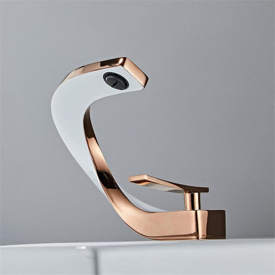 Tuqiu Brass Rose Gold White Deck Mounted Bathroom Basin Faucet Dual Handle Cold Hot Water Mixer Sink Tap Frontier General Hardware