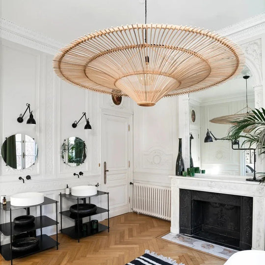 Vintage LED Pendant Light Nordic Umbrella Handmade Rattan Lamp For Living Room Bedroom Hall Dining Room Table Frontier General Hardware