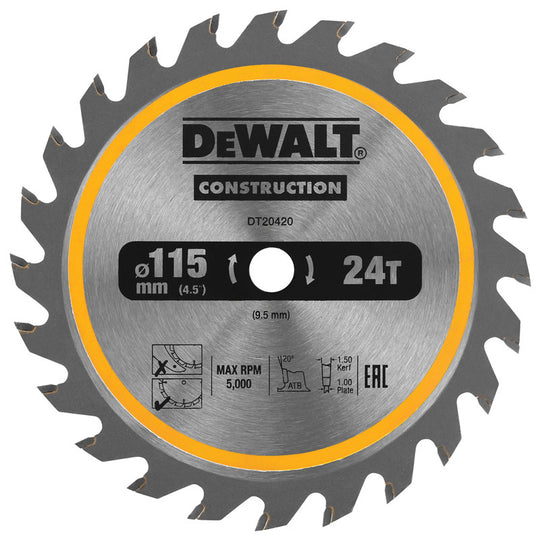 DEWALT DT20420 Framing Circular Saw Blade 115x9.5mm 24 Tooth For Cordless Power Tools Frontier General Hardware