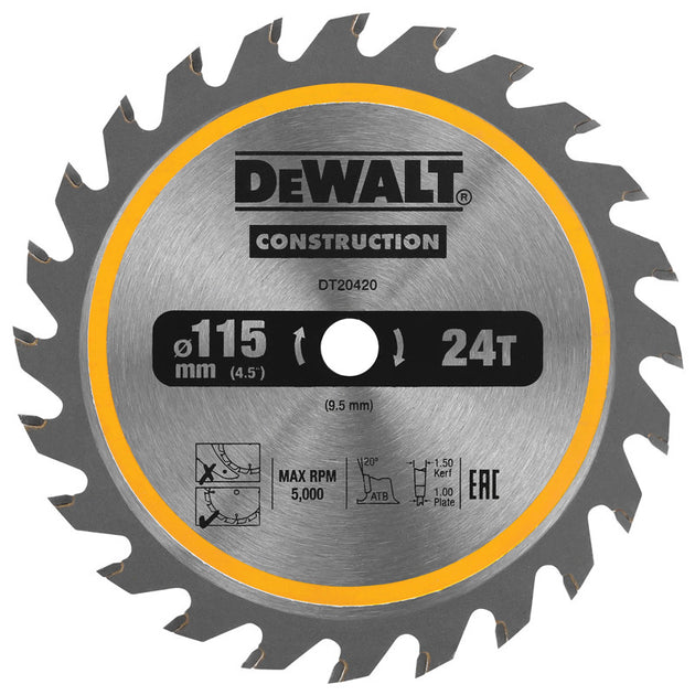 DEWALT DT20420 Framing Circular Saw Blade 115x9.5mm 24 Tooth For Cordless Power Tools Frontier General Hardware