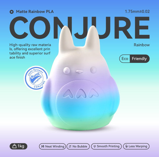 Conjure Silk PLA Rainbow Matte Multi Color 1.75mm Dual And Tri Color Filament 1Kg For 3D Printers Frontier General Hardware