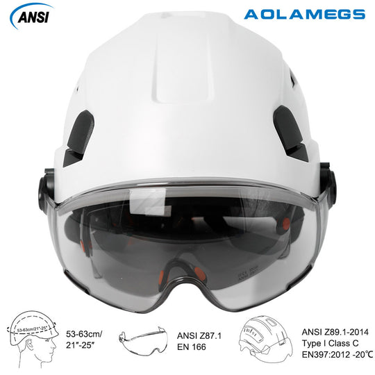 CE Certified Construction Safety Helmet With Built In Visor And Goggles ABS Hard Hat ANSI Industrial Head Protection New Frontier General Hardware