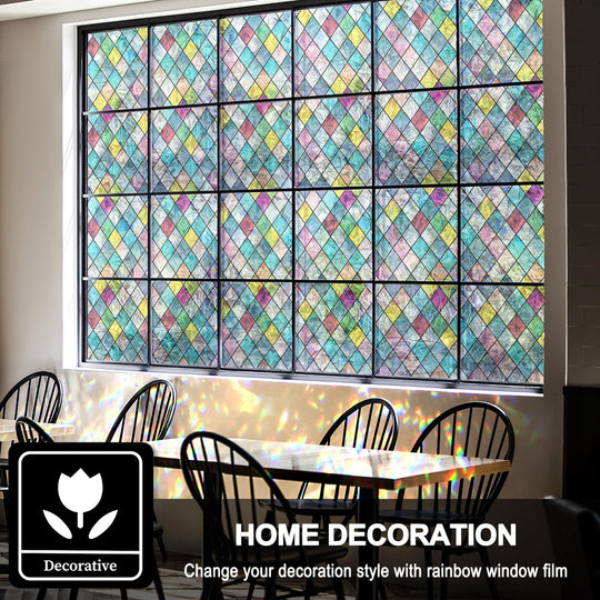 Stained Glass Window Film, Window Privacy Films, Colorful Lattice Window Tint, Rainbow Glass Decals Stickers for Home Anti UV Frontier General Hardware