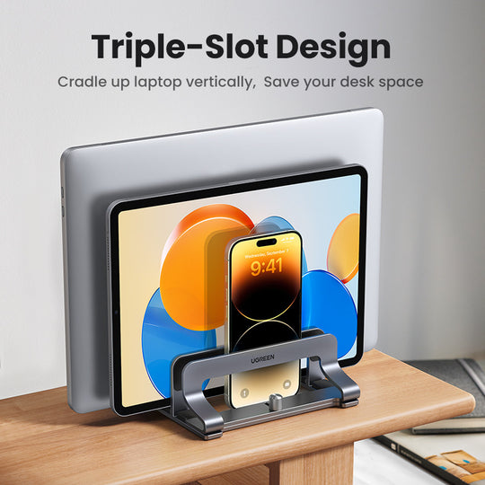 UGREEN Vertical Laptop Stand For MacBook Air Pro Triple Slots Aluminum Notebook Stand For MacBook Pro Tablet iPad Phone Holder Frontier General Hardware