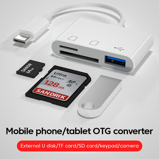 Three In One Type C Card Reader USB C OTG SD TF Memory Card Adapter USB 2.0 Speed Up To 512GB Android iPhone 15 MacBook Frontier General Hardware