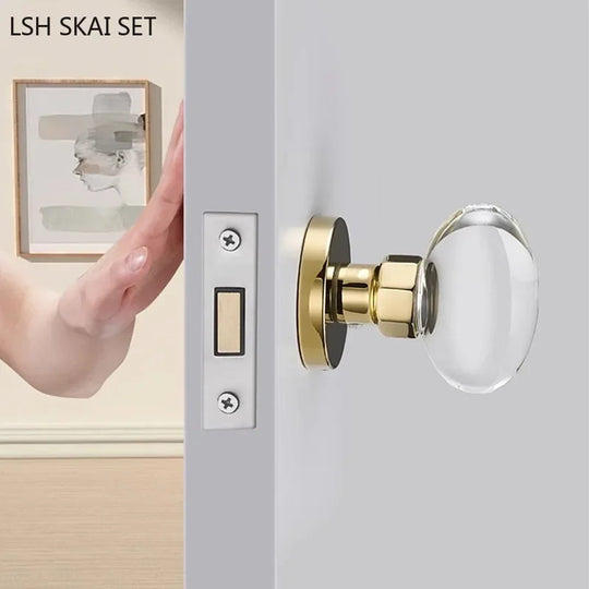 Light Luxury Invisible Lock With Crystal Door Handle Portable Door Lock Gold Indoor Single Sided Handle Frontier General Hardware
