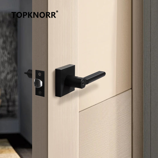 TopKnorr Keyless Bathroom Door Lock Three Pole Zinc Alloy Matte Black Doorknob Spherical Handle For 35 To 50mm Doors Frontier General Hardware