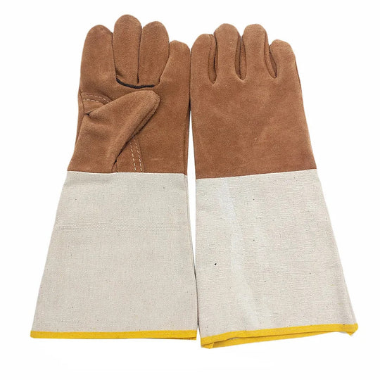 Leather Welding Gloves Long Wear Resistant Welder Protective Gloves With Canvas Sleeve Fur Trim 38 Cm 180 G Pair Frontier General Hardware