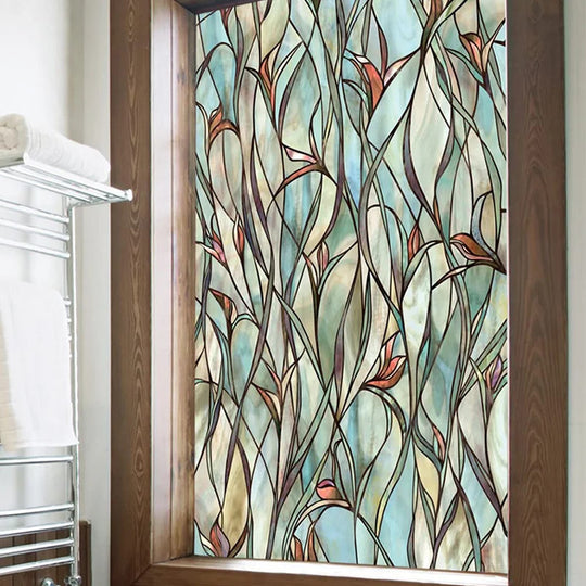 Window Privacy Film Stickers Green Leaf Pattern Vinyl For Glass Windows Stained Glass Window Film For Home Frontier General Hardware