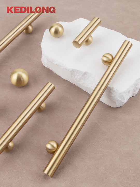 KEDLO Solid Brass French Surface Cabinet Drawer Handle European Ball Base Long Handle Brushed Brass 64mm To 224mm Frontier General Hardware