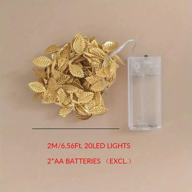 1PC 2M 20LED Golden Tiny Leaves Fairy Light Battery Powerd Led Copper Wire String Lights For Wedding Home Party DIY Xmas Decor Frontier General Hardware