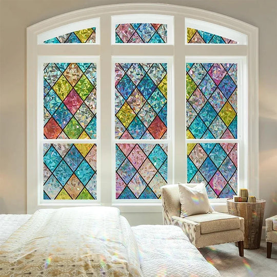 Rainbow Holographic Window Film Privacy UV Blocking Sun Protection Static Cling Window Covering For Home Decor Frontier General Hardware