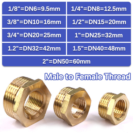 Brass Pipe Fittings Nipple Adapter Set BSP Male To Female Thread Reducing Hex Bushings One Eighth Inch To Two Inches Frontier General Hardware