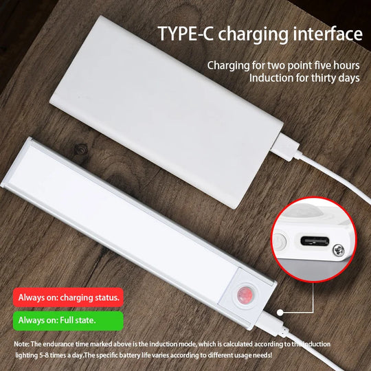 LED Wireless Motion Sensor Night Light USB Cabinet Wardrobe Lamp 20cm 30cm 40cm 60cm Ultra Thin Kitchen Bedroom Frontier General Hardware