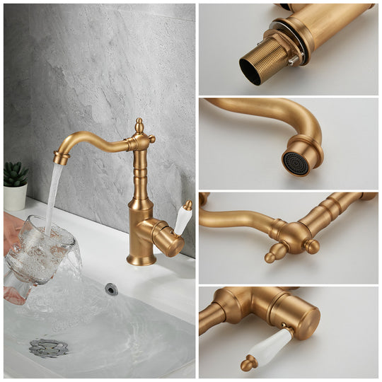 Antique Gold Bathroom Sink Faucet 360° Rotatable Washbasin Faucet Luxury Brass Hot and Cold Mixer Basin Tap Toilet WC Vanity Tap Frontier General Hardware