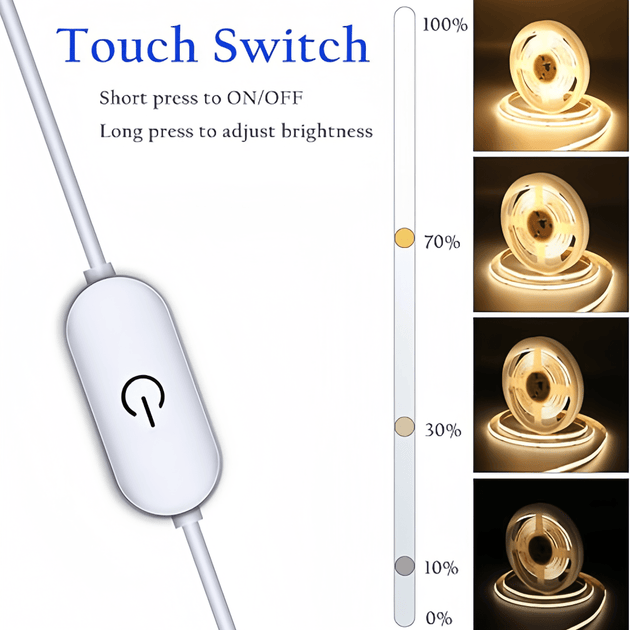 LED COB Light Strip Touch Dimmer Flexible Diode Tape 5V USB Linear Indoor Lighting Lamp Room DIY TV Mirror Backlight Wall Decor Frontier General Hardware