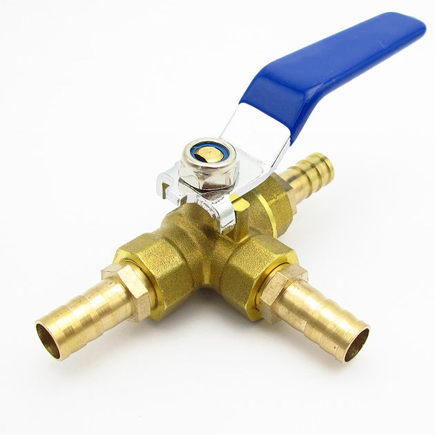 Brass Hose Barb Full Port T Port Three Way Ball Valve Connector for Water Oil Air Gas 4mm to 25mm Frontier General Hardware