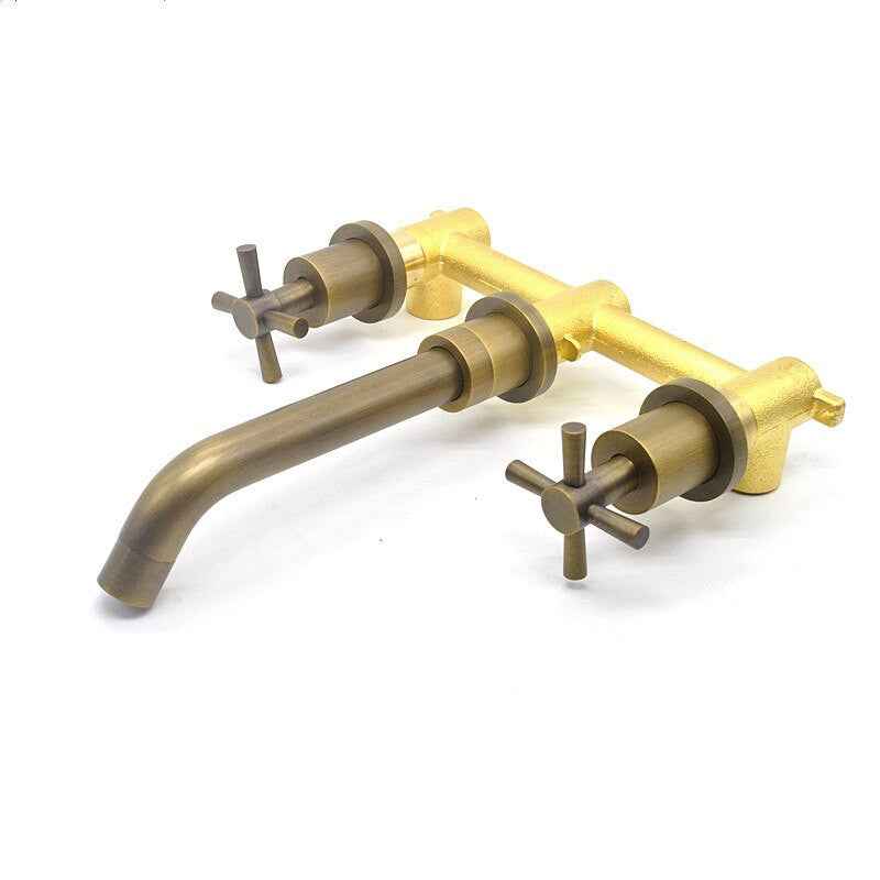 Smesiteli Promotion Classic 10 Yr Warraty Vintage Antique Style Brass Double Handle Wall Bathroom Sink Faucet Hot & Cold Tap|bathroom sink faucet|sink faucetcold tap