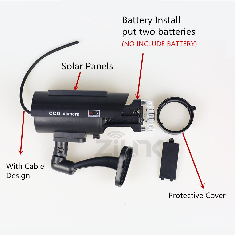 Solar Power Dummy Camera Security Waterproof Fake Camera Outdoor Indoor Bullet LED Light Monitor CCTV Surveillance Camera|Surveillance Cameras - Frontier General Hardware