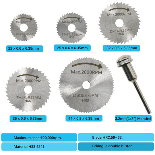 6 Piece Mini Circular Saw Blade Set HSS Cutting Discs For Dremel Rotary Tool Wood Plastic Aluminum Frontier General Hardware
