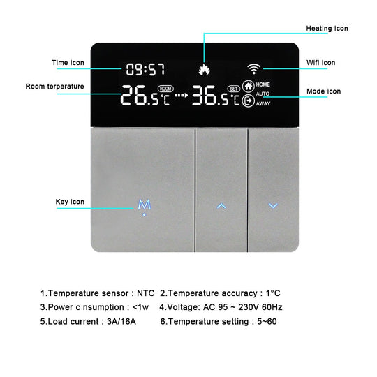 WiFi Smart Thermostat 16A 3A for Heating and Water or Gas Boilers Tuya App Remote Control Alexa Yandex Google Home Frontier General Hardware