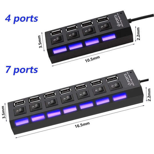 USB 2.0 Hub USB Hub 2.0 Multi USB Splitter Hub Use Power Adapter 4/7 Port Multiple Expander 2.0 USB Hub with Switch for PC Frontier General Hardware