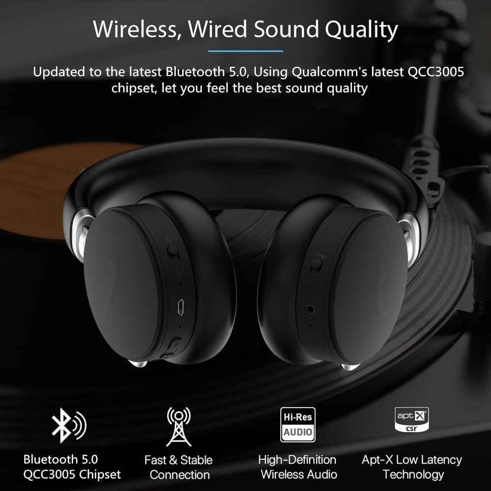 VIKEFON AptX Low Latency/LL Bluetooth 5.0 Headphones ANC Active Noise Cancelling Wireless Headset with Super HiFi Deep Bass 20H|Phone Earphones & Headphones