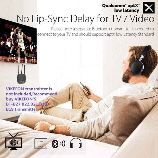 VIKEFON AptX Low Latency/LL Bluetooth 5.0 Headphones ANC Active Noise Cancelling Wireless Headset with Super HiFi Deep Bass 20H|Phone Earphones & Headphones