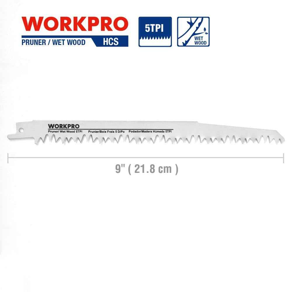 WORKPRO 230mm Saw Blades Wood Pruning Reciprocating Saw Blades Clean For Wood Fast Cutting (5 TPI) 5 Pack 9 inchx1.3x5T|Saw