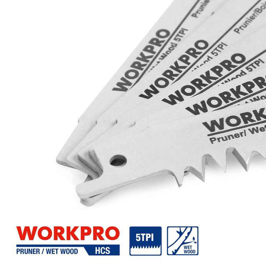 WORKPRO 230mm Saw Blades Wood Pruning Reciprocating Saw Blades Clean For Wood Fast Cutting (5 TPI) 5 Pack 9 inchx1.3x5T|Saw