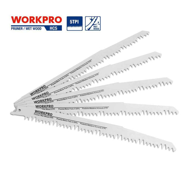 WORKPRO 230mm Saw Blades Wood Pruning Reciprocating Saw Blades Clean For Wood Fast Cutting (5 TPI) 5 Pack 9 inchx1.3x5T|Saw
