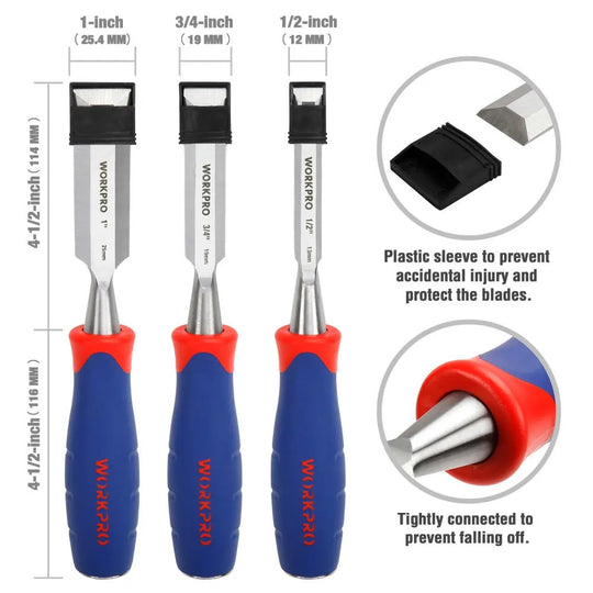 WORKPRO 3-Piece Wood Chisel Set for Woodworking, Hand Wood Carving Tools Chip Detail Chisel Set Knives Tool Frontier General Hardware