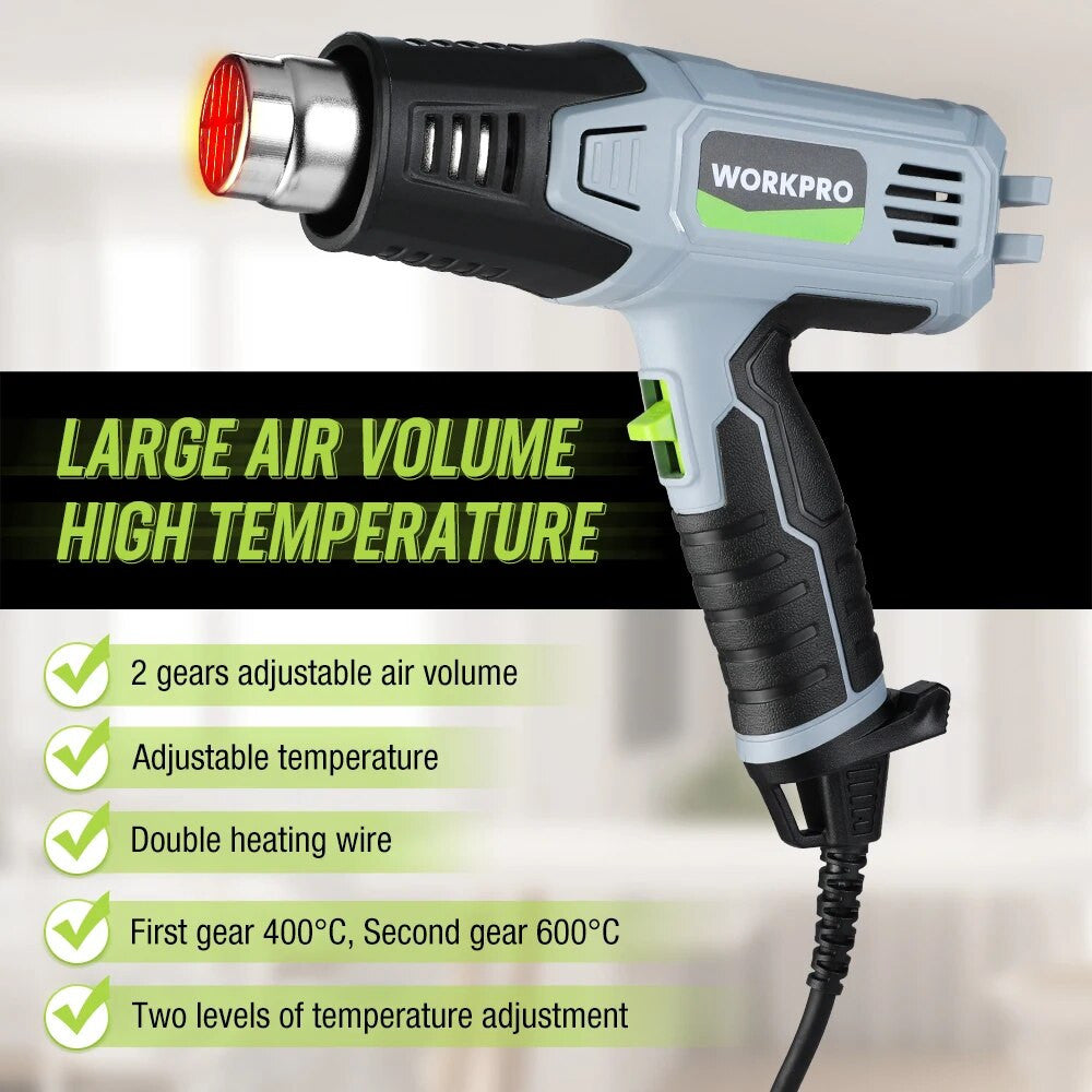 WORKPRO-Adjustable Hot Air Gun, Mini Heat Gun, Thermal Blower, Shrink