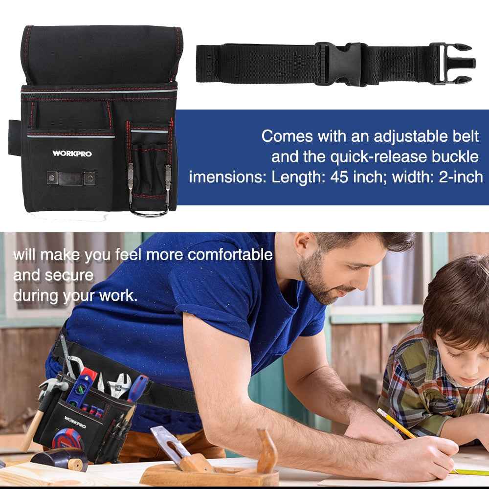 WORKPRO Heavy Duty Tool Pouch with Adjustable Belt Electrician Waist Tool Bag Multifunction Belt Tool Pouch|belt tool pouch|tool pouchwaist tool bag