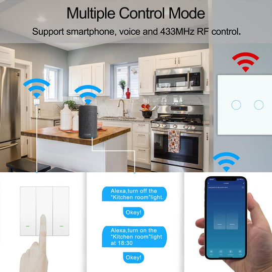 WiFi Wall Touch Switch EU No Neutral Wire Required Smart Light Switch 1 2 3 Gang 220V Tuya Smart Home Alexa Google Home Frontier General Hardware