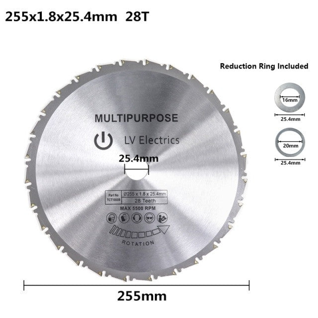 XCAN Wood Cutting Saw Blade 250 255 300 Millimeter Circular Saw Blade TCT Carbide Tipped 28 40 60 80 Teeth Multi Tool Frontier General Hardware