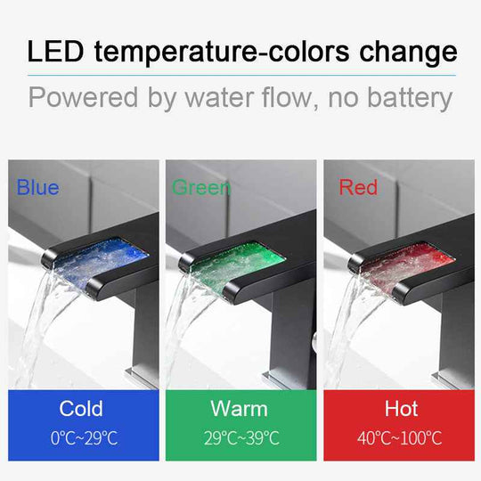 XUNSHINI LED RGB color change Waterfall Bathroom Basin Faucet Bathroom Mixer Tap Sink Faucet Single Handle Toilet Mixer Tap|Basin Faucets